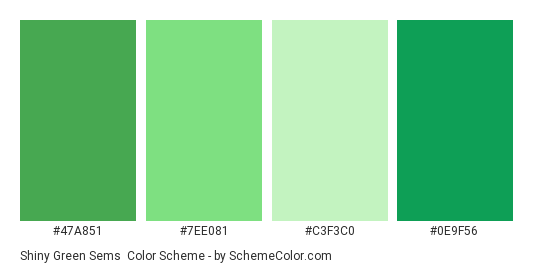 Shiny Green Sems - Color scheme palette thumbnail - #47A851 #7EE081 #C3F3C0 #0E9F56 
