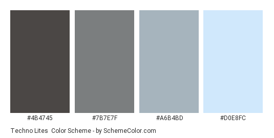 Techno Lites - Color scheme palette thumbnail - #4B4745 #7B7E7F #A6B4BD #D0E8FC 