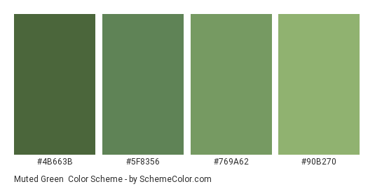 Muted Green - Color scheme palette thumbnail - #4B663B #5F8356 #769A62 #90B270 
