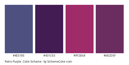Retro Purple - Color scheme palette thumbnail - #4E5180 #431C53 #9F2B68 #6B2D5F 