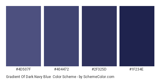 Gradient of Dark Navy Blue - Color scheme palette thumbnail - #4d507f #404472 #2f325d #1f234e 