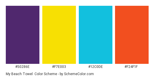 My Beach Towel - Color scheme palette thumbnail - #50286e #f7e003 #12c0de #f24f1f 