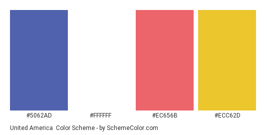 United America - Color scheme palette thumbnail - #5062ad #ffffff #ec656b #ecc62d 