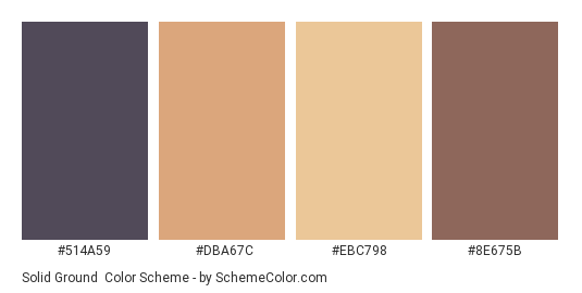 Solid Ground - Color scheme palette thumbnail - #514a59 #dba67c #ebc798 #8e675b 