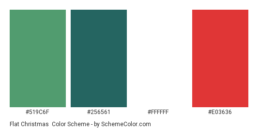 Flat Christmas - Color scheme palette thumbnail - #519C6F #256561 #FFFFFF #E03636 