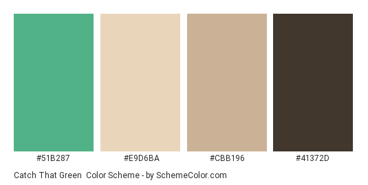 Catch that Green - Color scheme palette thumbnail - #51b287 #e9d6ba #cbb196 #41372d 