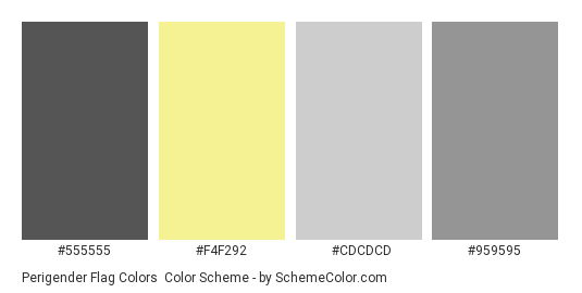 Perigender Flag Colors - Color scheme palette thumbnail - #555555 #f4f292 #cdcdcd #959595 