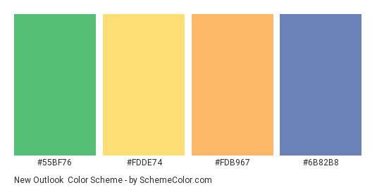 New Outlook - Color scheme palette thumbnail - #55BF76 #FDDE74 #FDB967 #6B82B8 