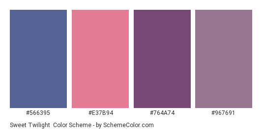 Sweet Twilight - Color scheme palette thumbnail - #566395 #e37b94 #764a74 #967691 