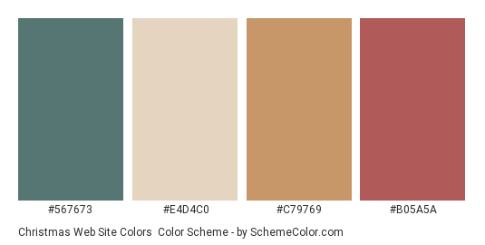 Christmas Web Site Colors - Color scheme palette thumbnail - #567673 #E4D4C0 #C79769 #B05A5A 
