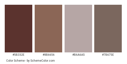 Set for the Evening - Color scheme palette thumbnail - #5B332E #8B6656 #B6A6A5 #7B675E 