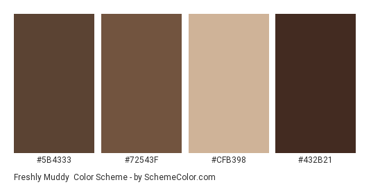 Freshly Muddy - Color scheme palette thumbnail - #5b4333 #72543f #cfb398 #432b21 