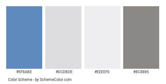 Snowy Slopes - Color scheme palette thumbnail - #5f8abe #dcdbde #eeeef0 #8c8885 