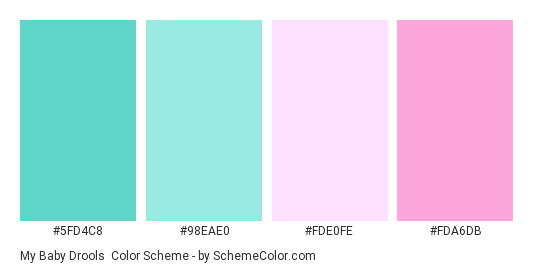 My Baby Drools - Color scheme palette thumbnail - #5fd4c8 #98eae0 #fde0fe #fda6db 