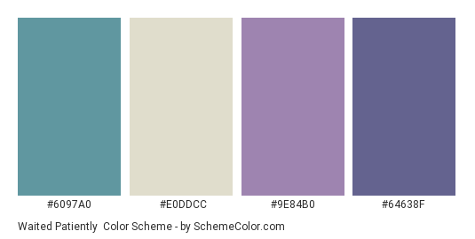 Waited Patiently - Color scheme palette thumbnail - #6097A0 #E0DDCC #9E84B0 #64638F 