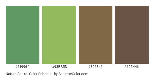 Nature Shake - Color scheme palette thumbnail - #619964 #93BB5D #806846 #695446 