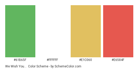 We Wish You… - Color scheme palette thumbnail - #61b65f #ffffff #e1c060 #e6584f 