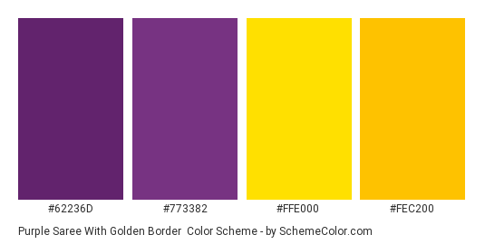 Purple Saree with Golden Border - Color scheme palette thumbnail - #62236d #773382 #ffe000 #fec200 