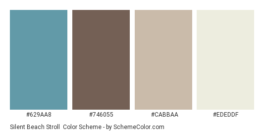 Silent Beach Stroll - Color scheme palette thumbnail - #629AA8 #746055 #CABBAA #EDEDDF 