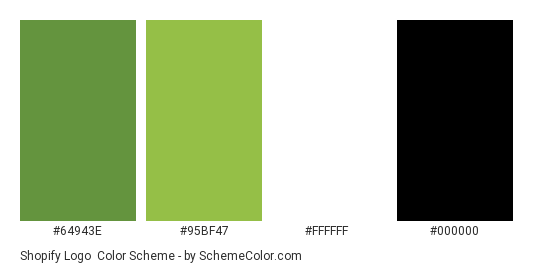 Shopify Logo - Color scheme palette thumbnail - #64943e #95bf47 #ffffff #000000 