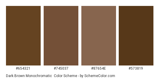 Dark Brown Monochromatic - Color scheme palette thumbnail - #654321 #745037 #87654e #573819 