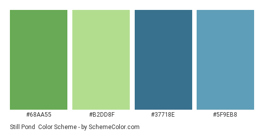 Still Pond - Color scheme palette thumbnail - #68AA55 #B2DD8F #37718E #5F9EB8 