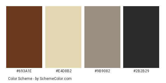 Brown Brick Villa - Color scheme palette thumbnail - #693A1E #E4D8B2 #9B9082 #2B2B29 