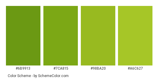 Fresh Leaf Greens - Color scheme palette thumbnail - #6b9913 #7ca815 #98ba20 #a6c627 