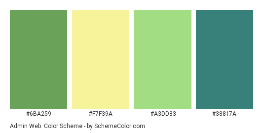Admin Web - Color scheme palette thumbnail - #6ba259 #f7f39a #a3dd83 #38817a 