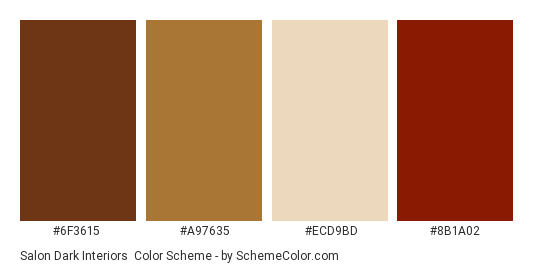 Salon Dark Interiors - Color scheme palette thumbnail - #6f3615 #a97635 #ecd9bd #8b1a02 