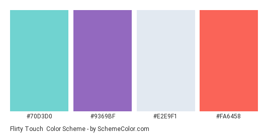 Flirty Touch - Color scheme palette thumbnail - #70D3D0 #9369BF #E2E9F1 #FA6458 