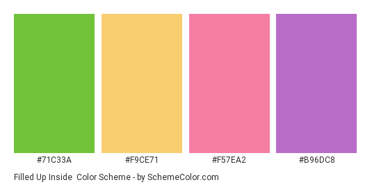 Filled Up Inside - Color scheme palette thumbnail - #71c33a #f9ce71 #f57ea2 #b96dc8 