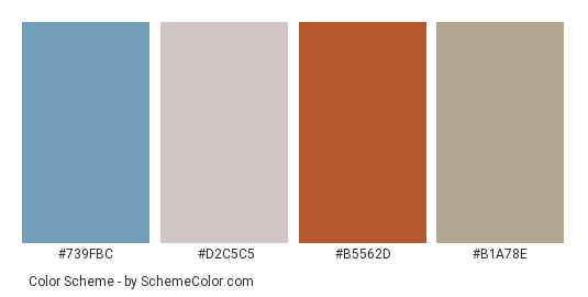 Radio Ga Ga - Color scheme palette thumbnail - #739fbc #d2c5c5 #b5562d #b1a78e 