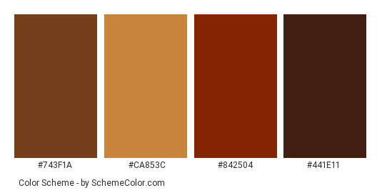 Brown Leaves and Acorns - Color scheme palette thumbnail - #743f1a #ca853c #842504 #441e11 