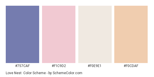 Love Nest - Color scheme palette thumbnail - #757CAF #F1C9D2 #F0E9E1 #F0CDAF 