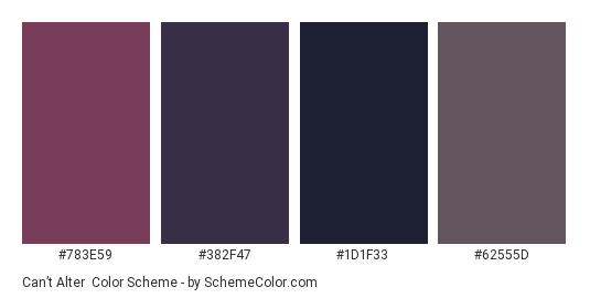Can’t Alter - Color scheme palette thumbnail - #783e59 #382f47 #1d1f33 #62555d 