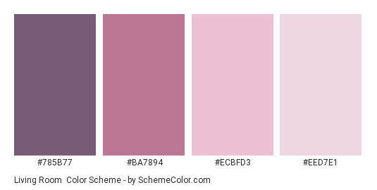 Living Room - Color scheme palette thumbnail - #785b77 #ba7894 #ecbfd3 #eed7e1 