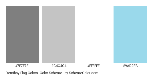 Demiboy Flag Colors - Color scheme palette thumbnail - #7F7F7F #C4C4C4 #FFFFFF #9AD9EB 