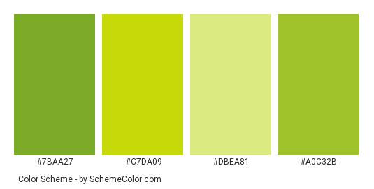 Morning Rain - Color scheme palette thumbnail - #7baa27 #c7da09 #dbea81 #a0c32b 