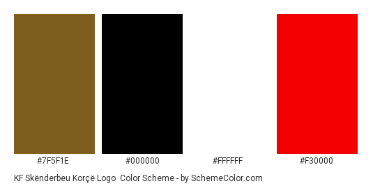 KF Skënderbeu Korçë Logo - Color scheme palette thumbnail - #7f5f1e #000000 #ffffff #f30000 