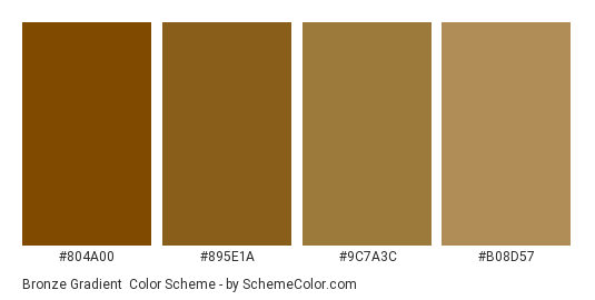 Bronze Gradient - Color scheme palette thumbnail - #804a00 #895e1a #9c7a3c #b08d57 