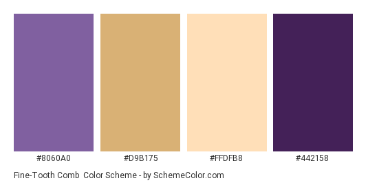 Fine-Tooth Comb - Color scheme palette thumbnail - #8060A0 #D9B175 #FFDFB8 #442158 
