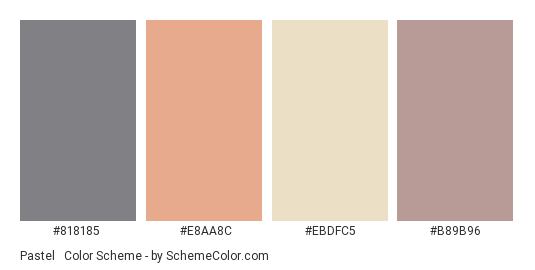 Pastel & Neutral - Color scheme palette thumbnail - #818185 #E8AA8C #EBDFC5 #B89B96 