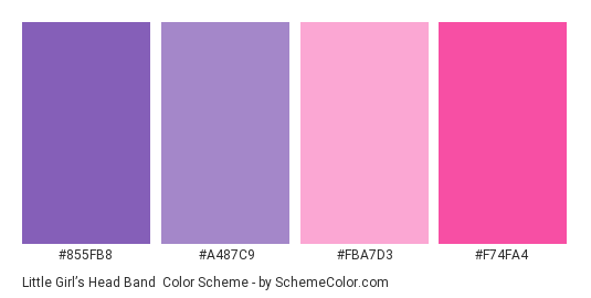 Little Girl’s Head Band - Color scheme palette thumbnail - #855fb8 #a487c9 #fba7d3 #f74fa4 