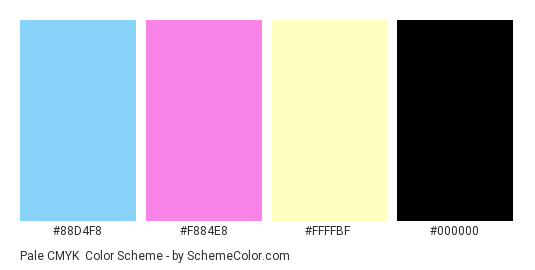 Pale CMYK - Color scheme palette thumbnail - #88d4f8 #f884e8 #ffffbf #000000 
