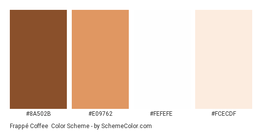 Frappé Coffee - Color scheme palette thumbnail - #8A502B #E09762 #FEFEFE #FCECDF 