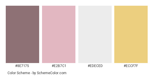 Simple and Fashionable Clutch - Color scheme palette thumbnail - #8E7175 #E2B7C1 #EDECED #ECCF7F 