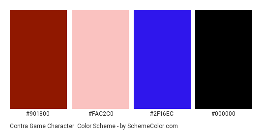 Contra Game Character - Color scheme palette thumbnail - #901800 #fac2c0 #2f16ec #000000 