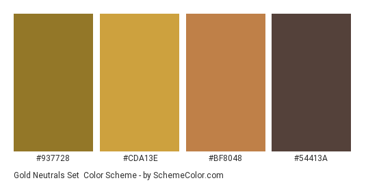 Gold Neutrals Set - Color scheme palette thumbnail - #937728 #CDA13E #BF8048 #54413A 