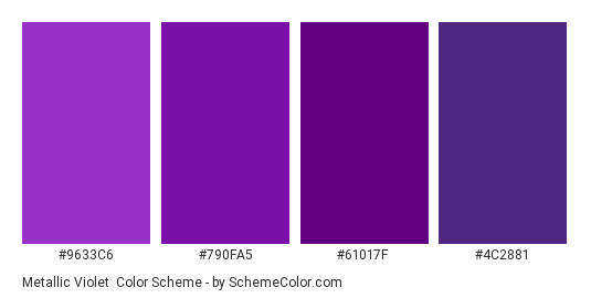 Metallic Violet - Color scheme palette thumbnail - #9633C6 #790FA5 #61017F #4C2881 